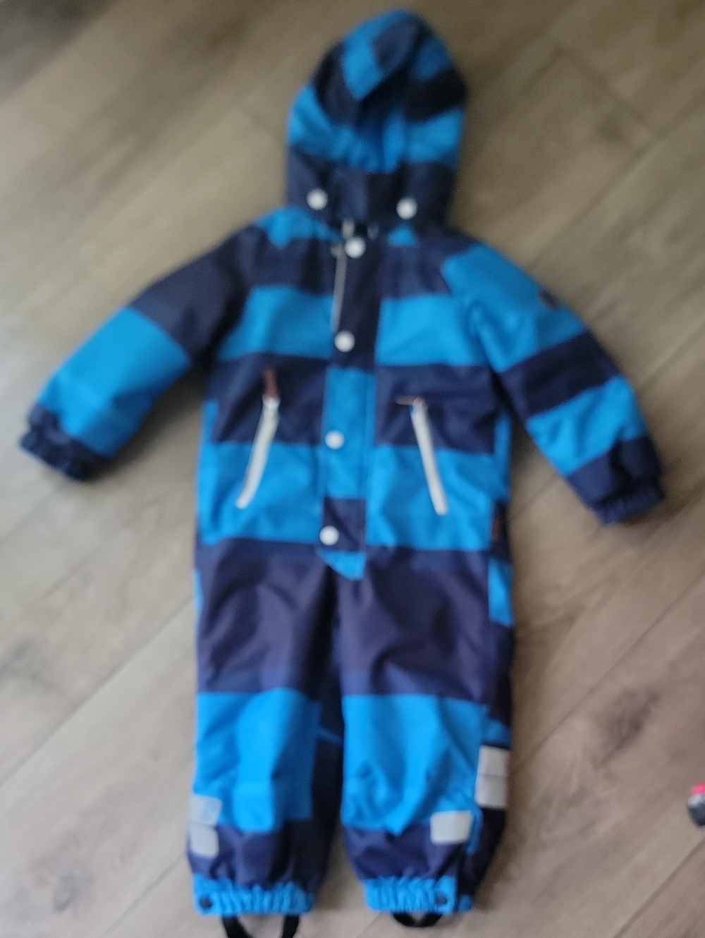 Kids Blue Stripe Hooded Winter Snowsuit